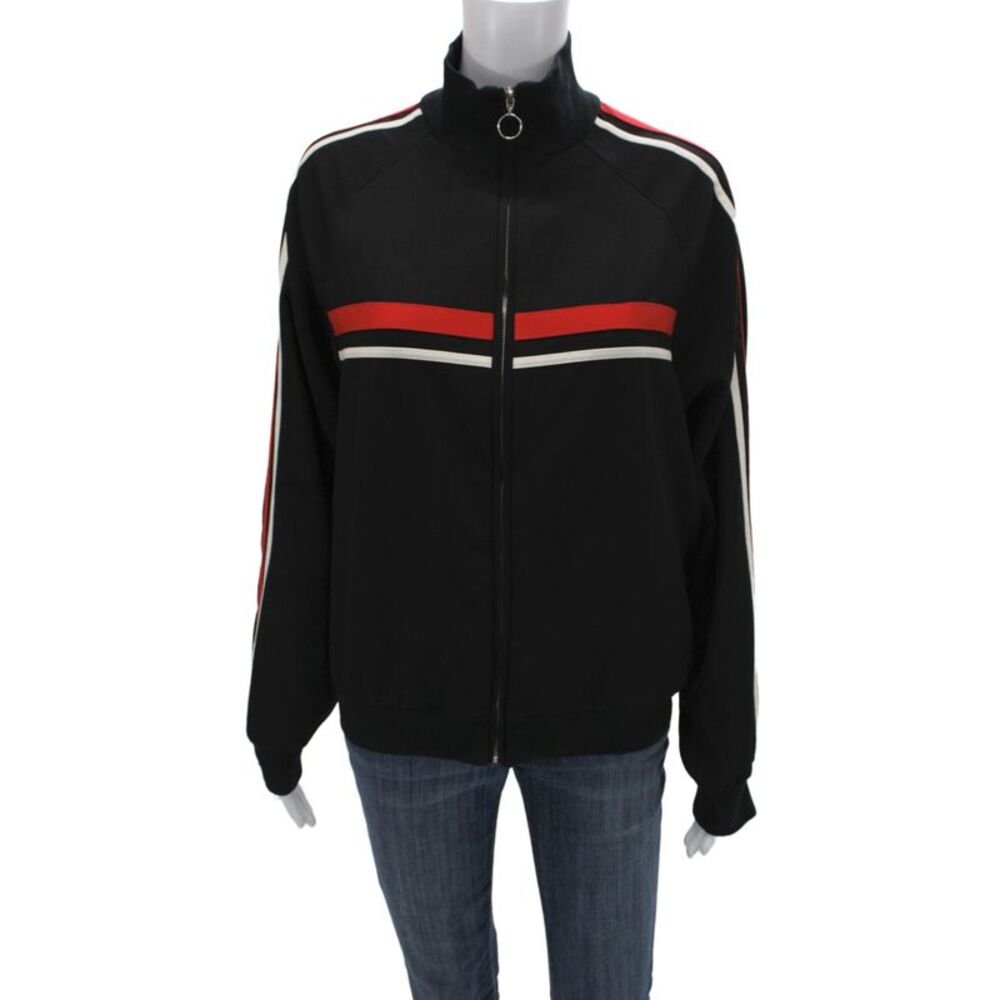 Zara Basic Unisex Bomber Jacket Black Striped High Neck Zip Size M